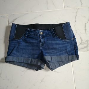 Maternity Inset Panel Midi Jean Shorts Dark Wash